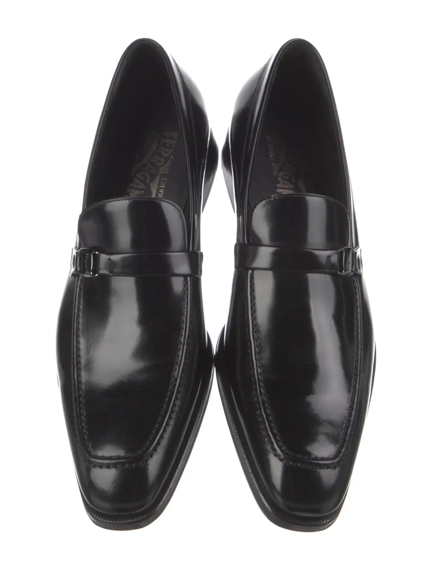 $780 SALVATORE FERRAGAMO - “Destin” Black Loafer With Engraved Bit - 8 D