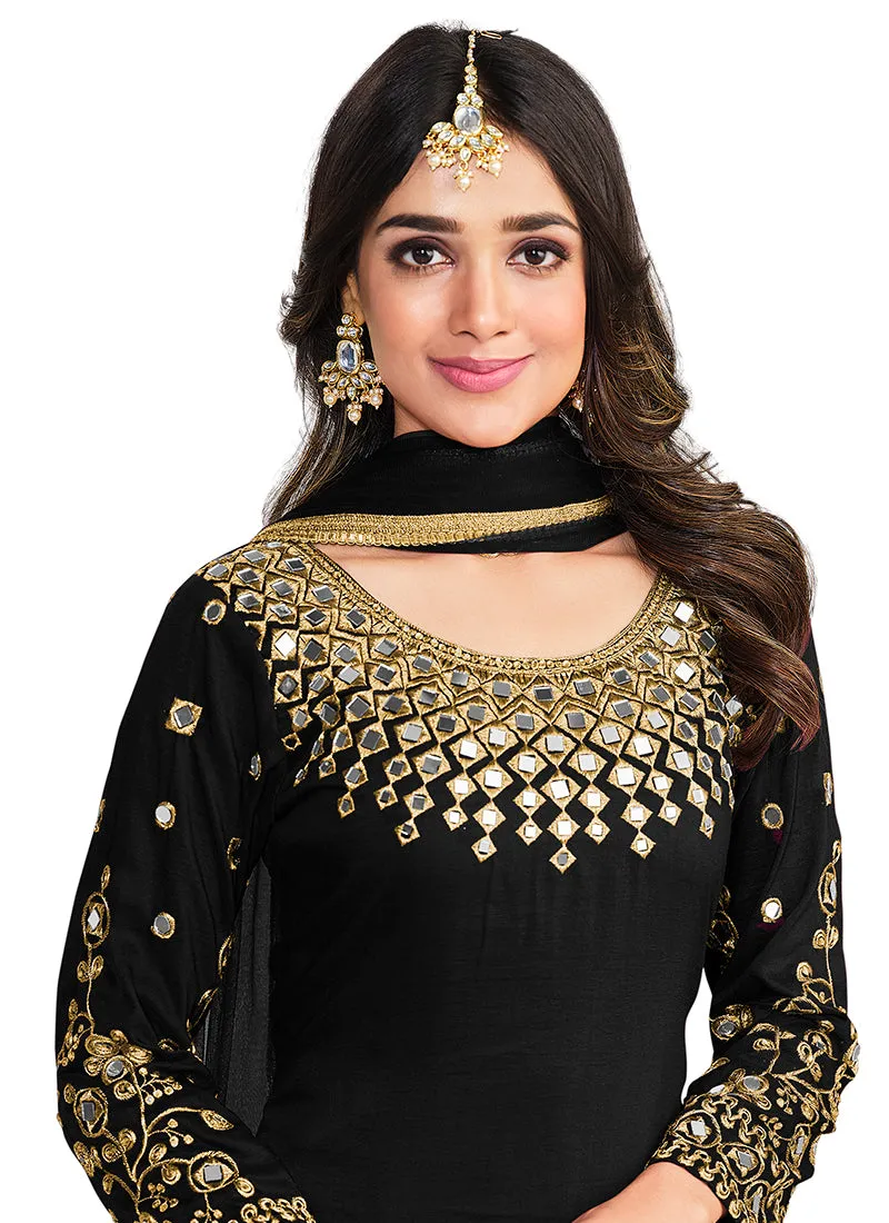 Black Mirror Work Embroidery Salwar Kameez