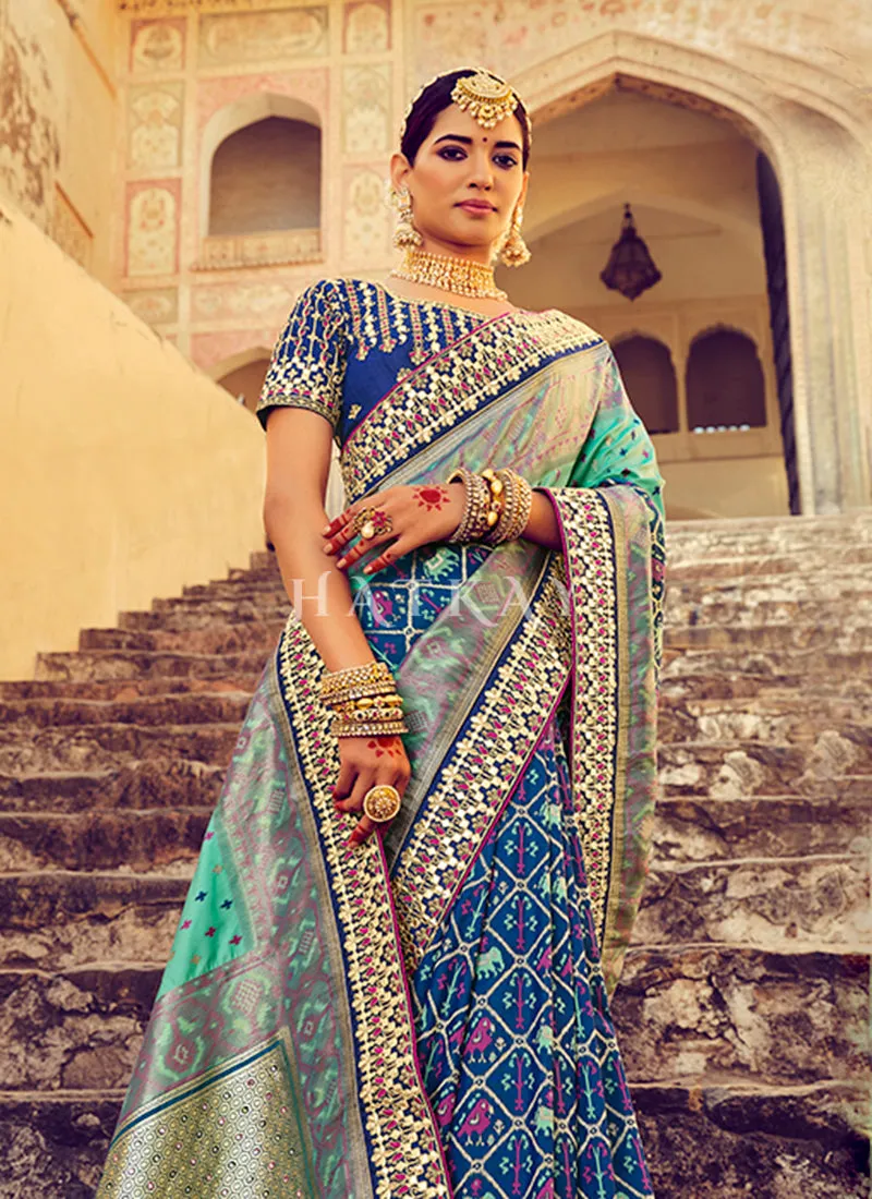 Blue Embroidered Patola Silk Wedding Saree