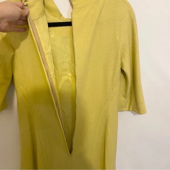 Carlye Vintage Women’s Wool Yellow Mustard Wool Dress Neck Bow Tie 10