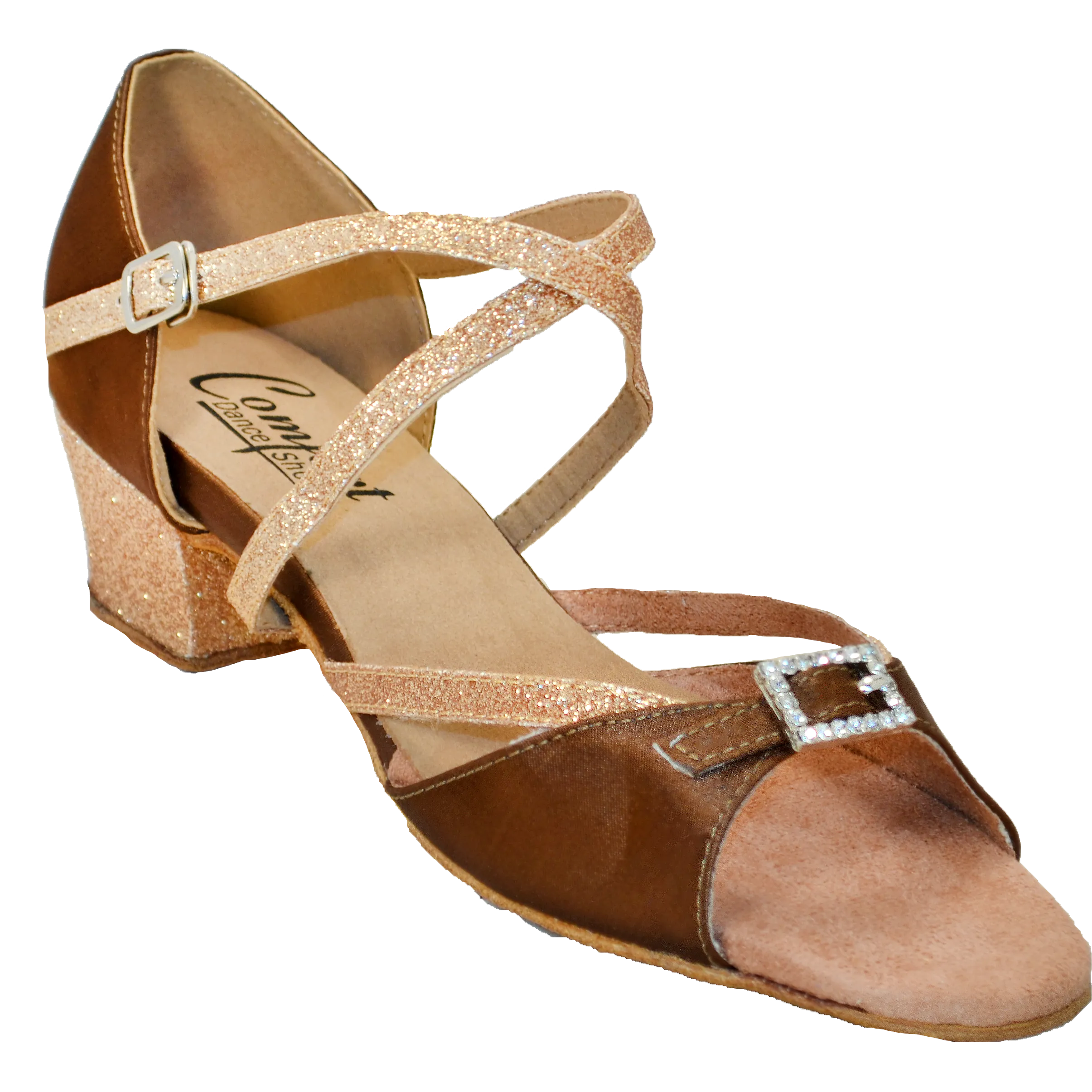 Comfort Single Buckle - Brown Satin / Brown Glitz