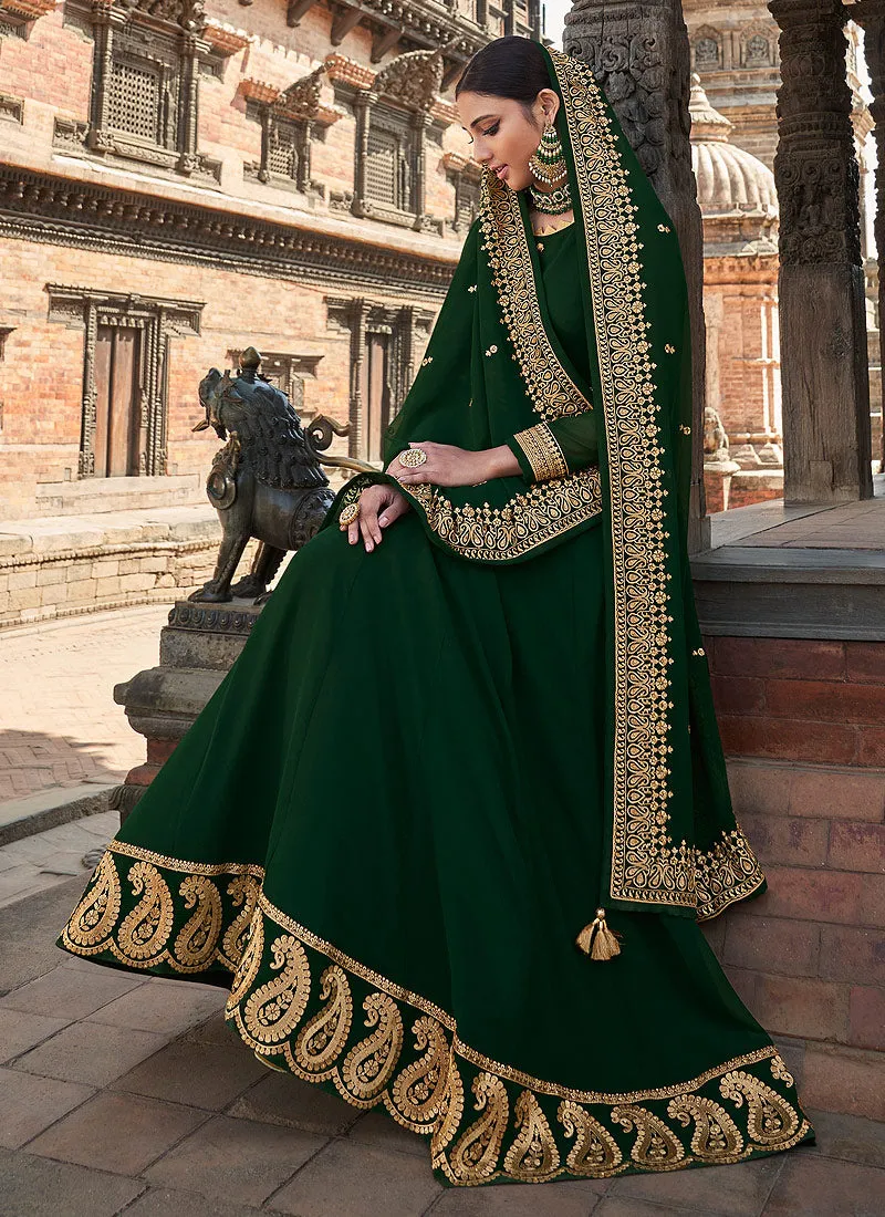 Dark Green Zari Embroidered Anarkali Suit