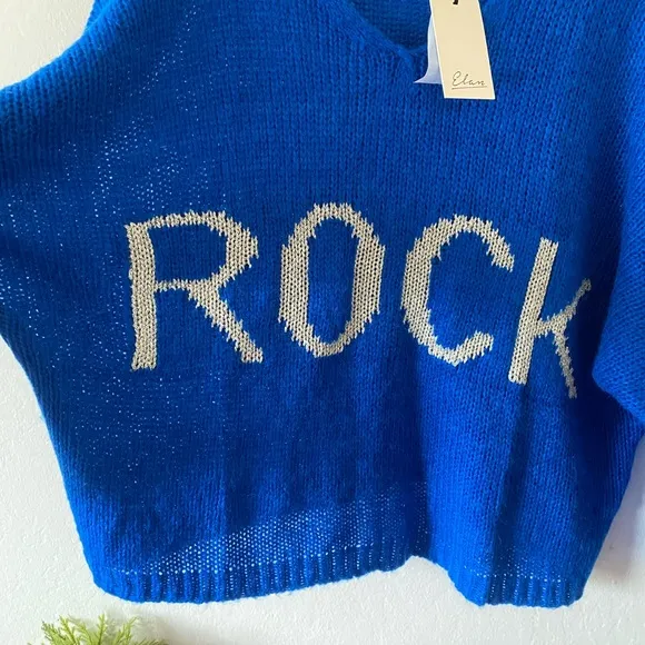 Elan Electric Blue ROCK Wool &amp; Mohair Blend Knit Oversized Sweater NWT