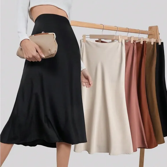 Elegant high waist midi skirt black