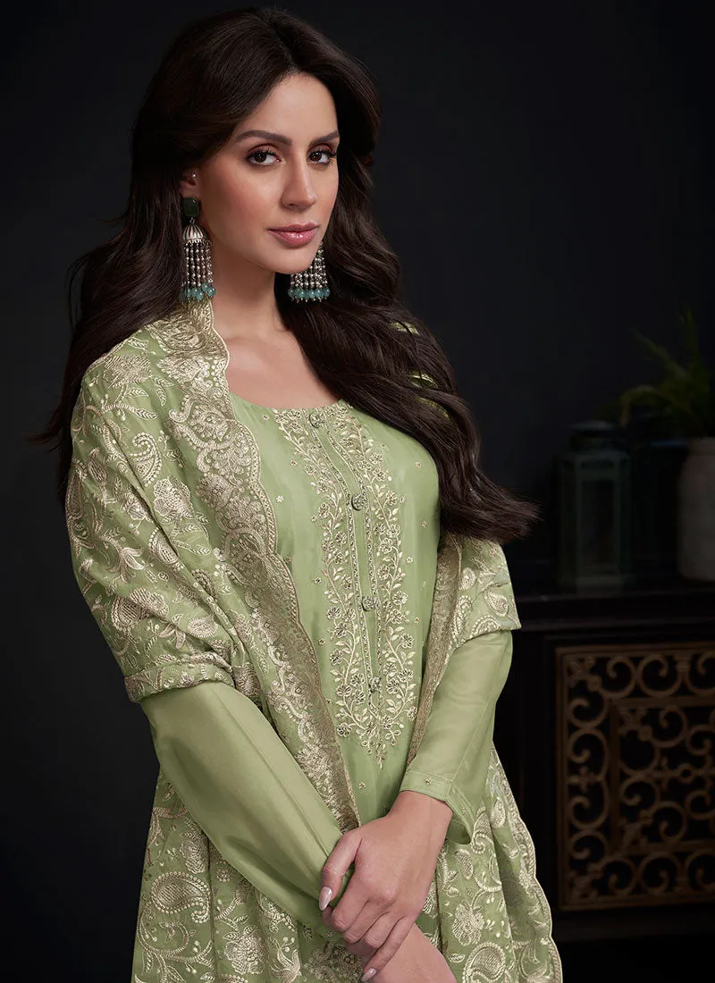 Green Embroidery Straight Cut Pant Style Salwar Suit
