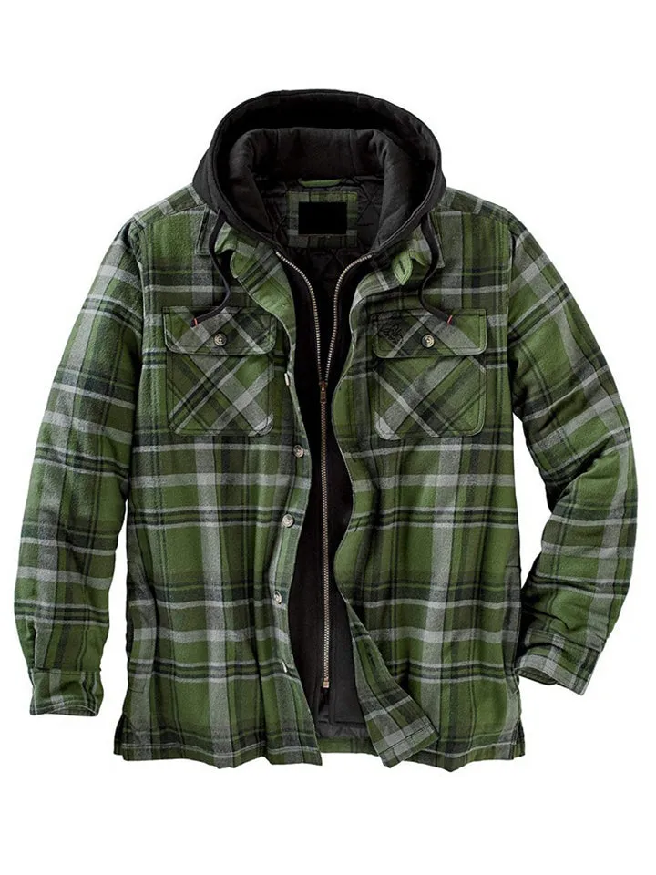 Men's Classic Plaid Hooded Casual Cotton Coats for Winter