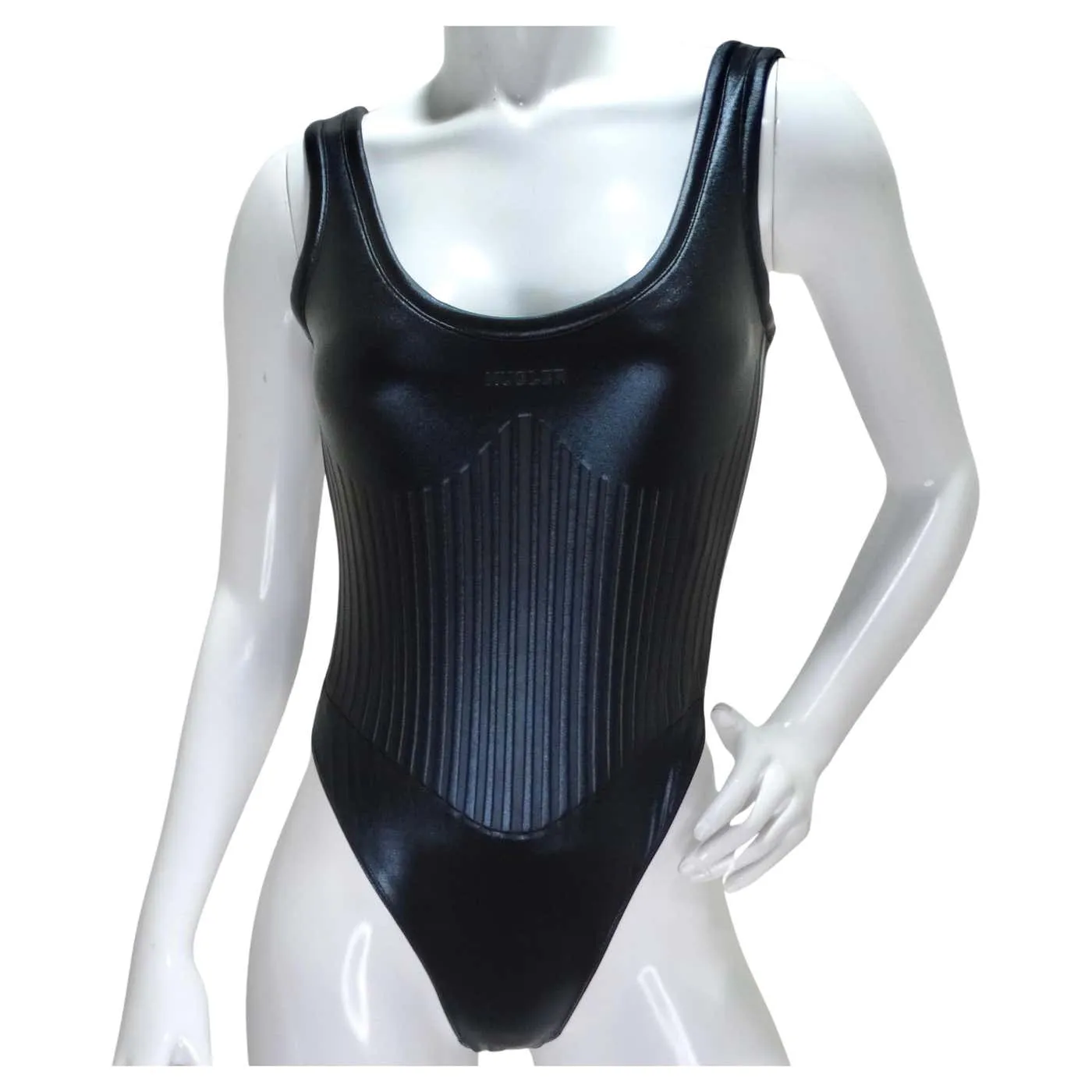 Mugler Black Embossed Scuba Bodysuit