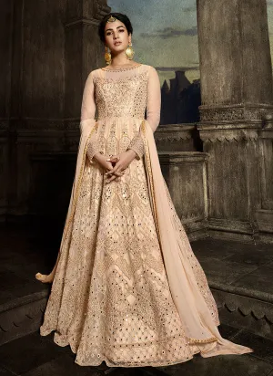Peach Golden Embroidered Anarkali Suit
