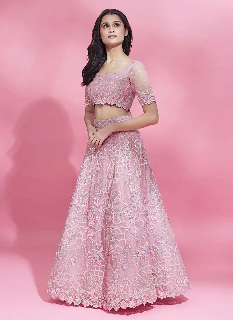 Pink Multi Embroidery Lehenga Choli And Dupatta