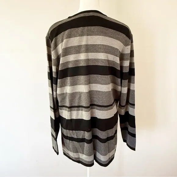 Talbots Merino Wool Blend Italy Stripe Cardigan Sweater Large Casual Monochrome