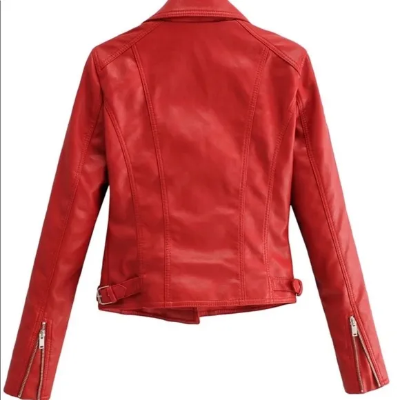 Vegan leather jacket zipper arms glam classic moto
