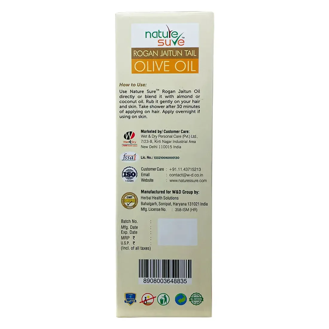 Wholesale | B2B | Bulk Order - Nature Sure Rogan Jaitun Tail Olive Oil for Skin, Hair and Nail Care - 116 Units (110ml Each)