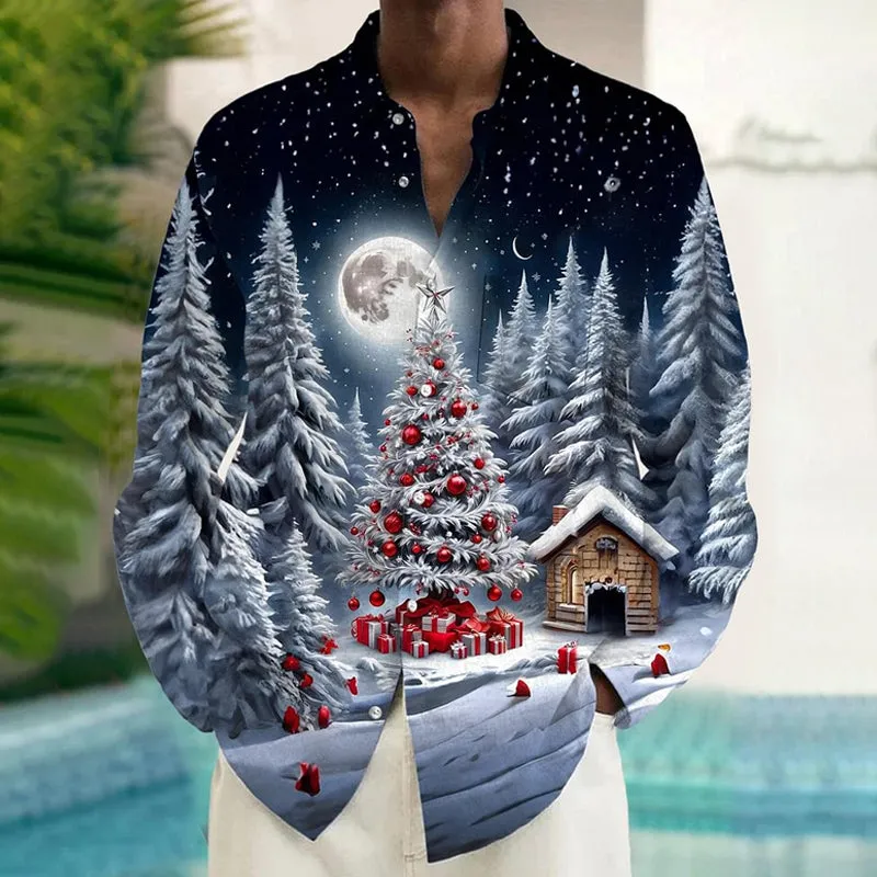 Winter Christmas Tree Men's Long Sleeve Shirts