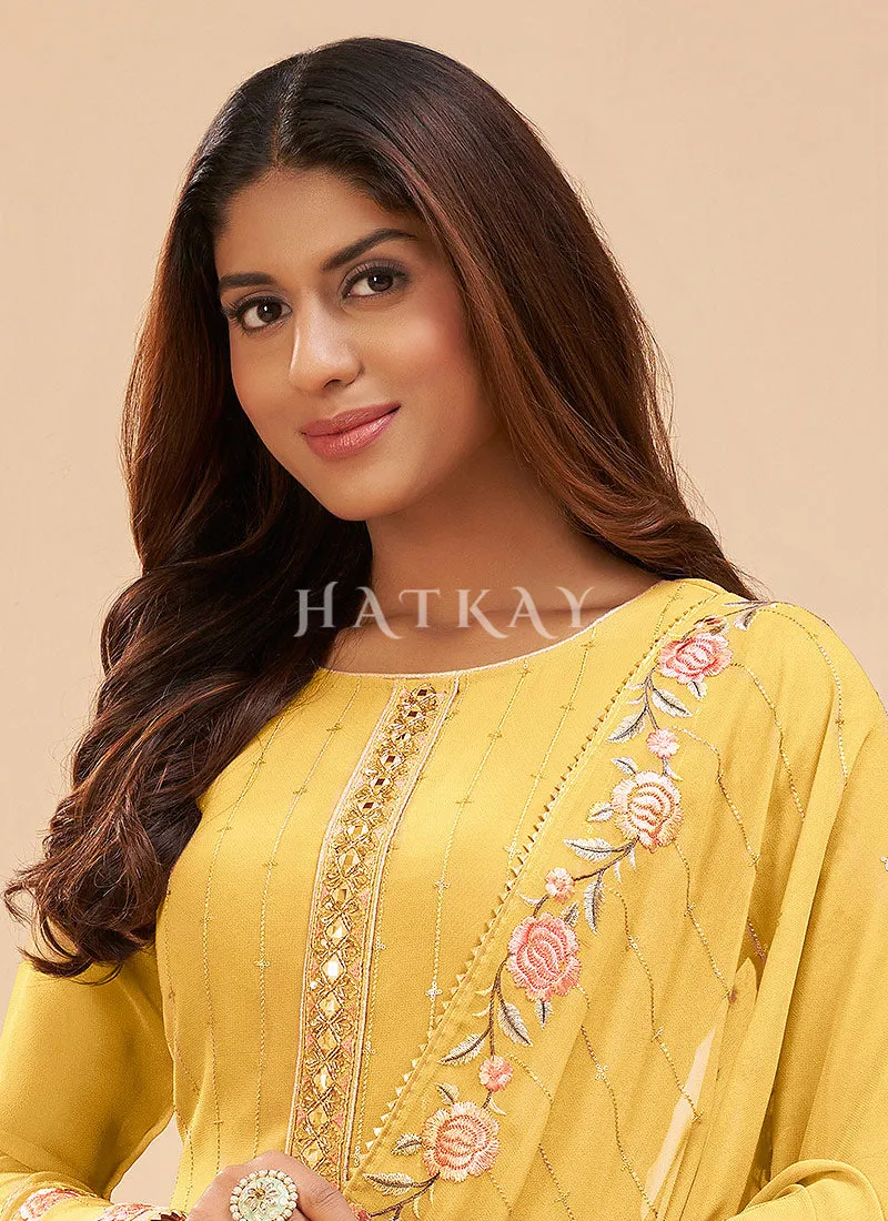 Yellow Floral Embroidered Salwar Kameez Suit