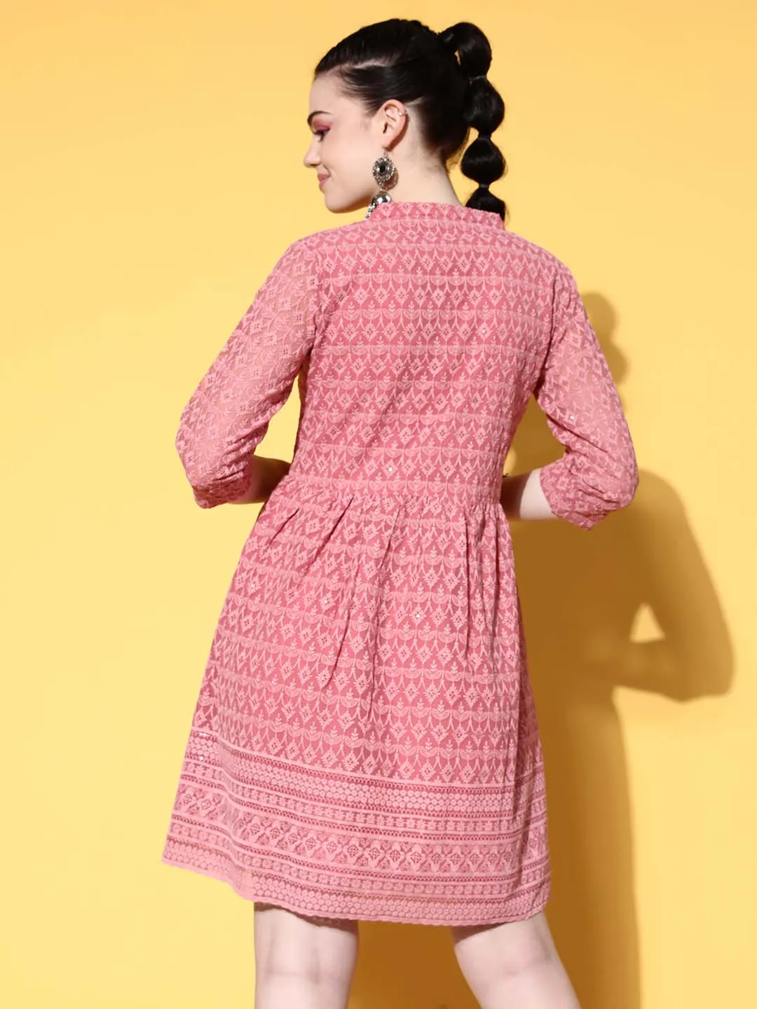 Zola Georgette Mandarin Collar Onion Chikankari Embroidery with Sequin Work  Midy for Women